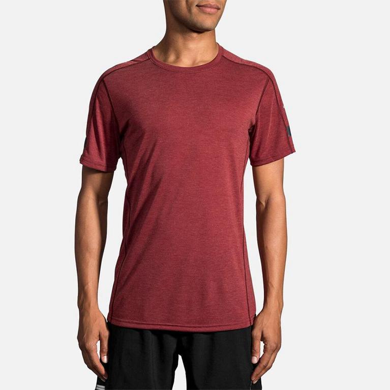 Brooks Distance Short Sleeve Running Shirt - Men's - Red (71945-XRHN)